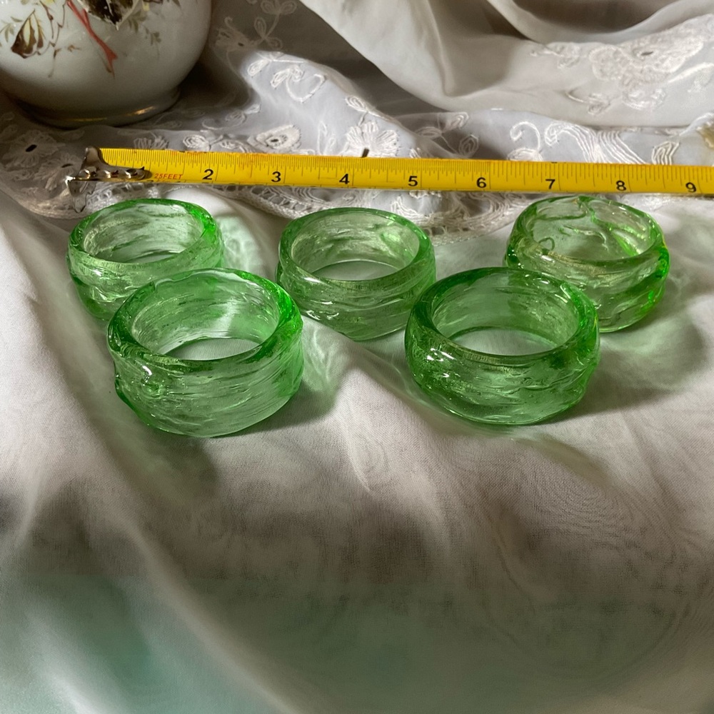Vintage hand blown green glass napkin rings